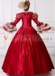 Red Long Flare Sleeves Vintage Lace Floral Wedding Masquerade Ball Gown Dress 4