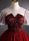 Burgundy Sequin Tulle Long Prom Dress 3