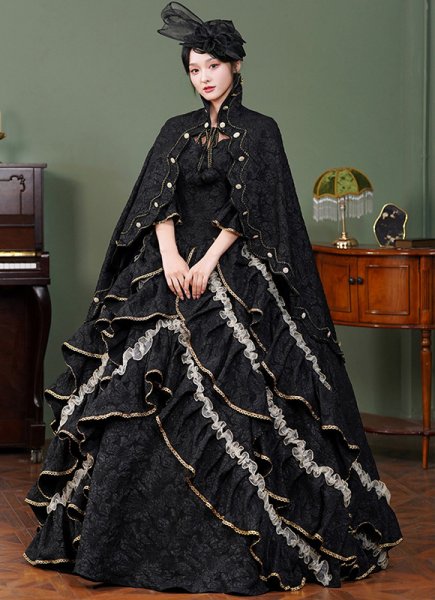 Winter 18th Century Ball Gown And Cloak Dark Fantasy Gothic Steampunk Halloween Costume 2Pcs