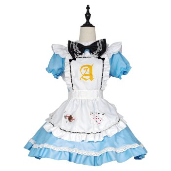 Plus Size Anime Alice Wonderland Alice Cosplay Costume For Girls Playing Card Printed Japanese Lolita Maid Dresses