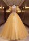 Gorgeous Puff Sleeves Yellow A Line Prom Formal Dress 1
