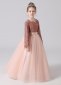 Long Sleeve Sequin Mesh Princess Graduation Party Dress Pink