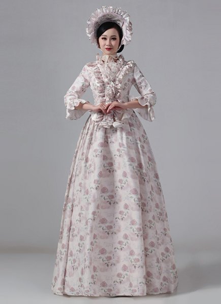 Victorian Bustle Floral Dresses Edwardian Historical Period Theater Costume