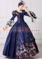Blue Long Flare Sleeves Vintage Lace Floral Masquerade Dress Theater Costume 4
