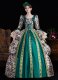Women Green Brocade Zebra-Print Multi Layered Long Sleeve Carnival Inspired Ball Dress Theater Costume