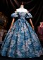 Blue Floral Off the Shoulder Prom Dress Ball Gown 2