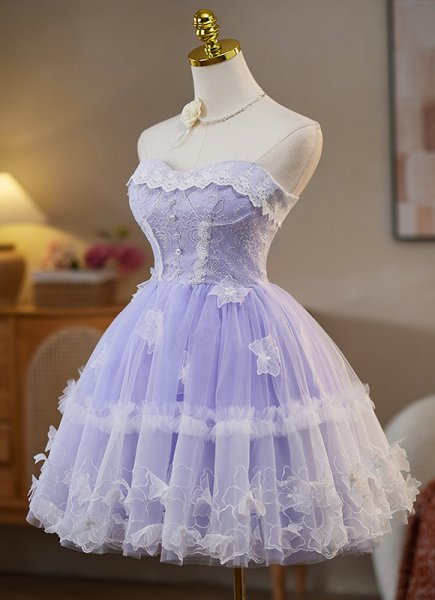 Sweet Purple Off the Shoulder Lace Mini Cocktail Homecoming Dresses
