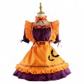 Plus Size Women Orange Fancy Bat Printed Cosplay Maid Dresses Cute Girls Lolita Uniform for Halloween Festival Party