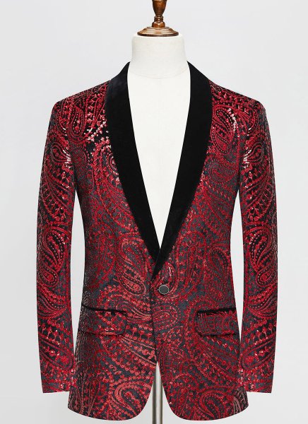 Men Wine Red Cashew Flower Shiny Sequin Floral Shawl Lapel Suit Jacket Weddings Prom Banquets Formal Blazer