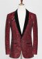 Men Wine Red Cashew Flower Shiny Sequin Floral Shawl Lapel Suit Jacket Weddings Prom Banquets Formal Blazer