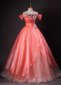 Red Sequins Appliques Tulle Off Shoulder Evening Dress with Slit