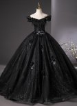 Black Off the Shoulder A-Line Long Corset Evening Dress With Feather