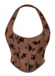 Black Brown Flower Printed Corset With Halter Strap