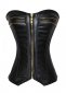 Black Leather Gothic Overbust Corset With Front Zipper