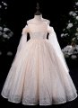Children Flutter Sleeve Sequin Tulle Dress Banquet Beauty Contest Dresses
