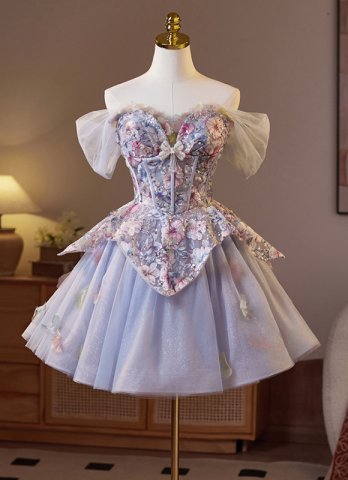 Purple Appliques Tulle Corset Mini Cocktail Dress