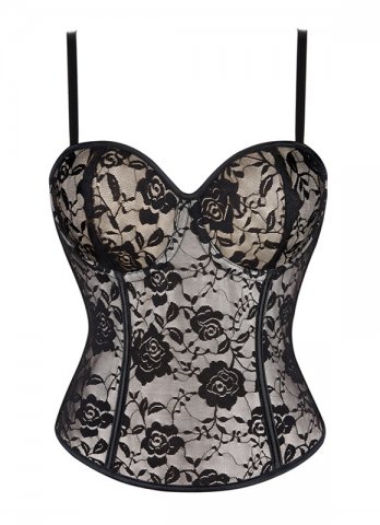 Spaghetti Straps Lace Overbust Corset Top with Cups