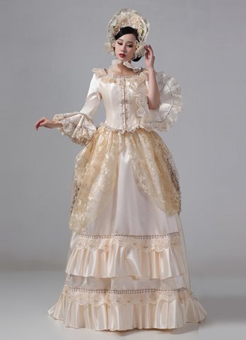 Champagne Victorian Bustle Reenactment Costumes Carnival Masquerade Party Dresses