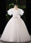 Flower Girl Big Bow Tulle Satin White Wedding Engagement Dresses