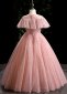 Flower Girl Sequin Ruffle Shoulder Pink Tulle Formal Prom Dresses 4