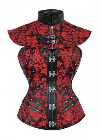 Gothic Steampunk Red Satin Corset Tops
