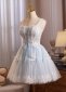 Blue A line Straps Lace Mini Corset Prom Homecoming Dress 1