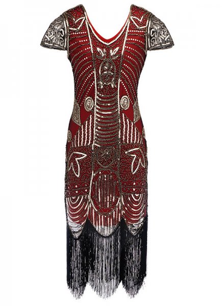 Women's 1920s Art Deco Fringed Sequin Dress Holiday Party Gatsby Dress