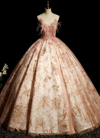 Custom-made Sparkly Tulle Feather Backless Party Dress