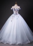 White Appliques Off Shoulder Tulle Holiday Dress
