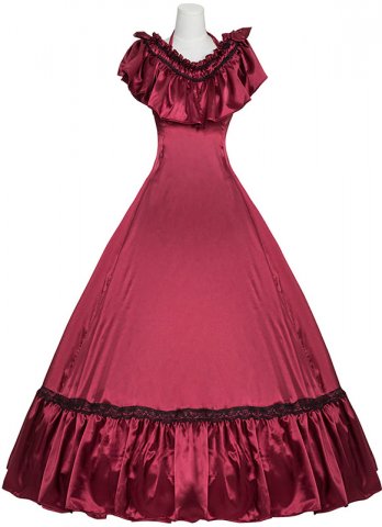 Clearance Wine Red/Purple/Blue Victorian Ball Gown Old West Saloon Girl Theater Dress
