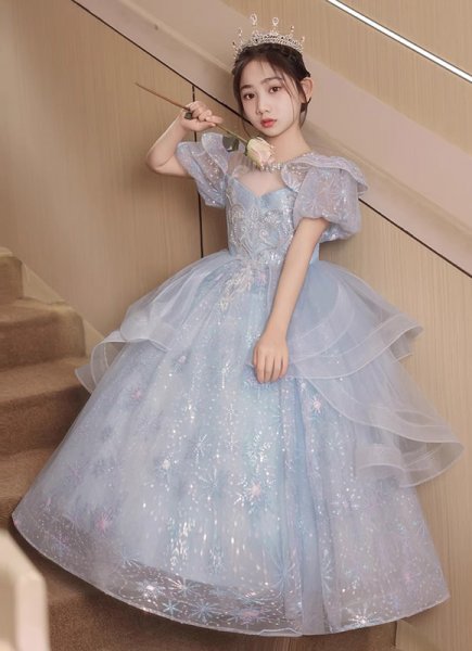 Blue Children Princess Party Sweet Ball Gown