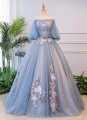 Light Blue Embroidery Appliques Tulle Homecoming Dress