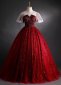 Burgundy Sequin Tulle Long Prom Dress
