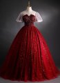 Burgundy Sequin Tulle Long Prom Dress