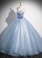 Blue Spaghetti Strap Corset Prom Homecoming Dress 3
