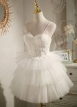 Tulle White Short Bridesmaid Dresses Women White Holiday Party Ball Gown