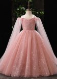 Girls Beauty Pageants Pink Spaghetti Straps Cloak Sleeve Formal Dresses