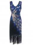 20's Vintage Peacock Sequin Fringed Party Flapper Dress