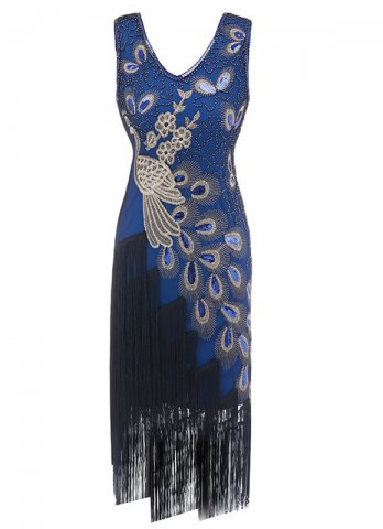 20's Vintage Peacock Sequin Fringed Party Flapper Dress
