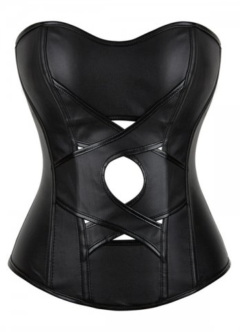 Hollow Leather Tight Fitting Corset with Back Zipper