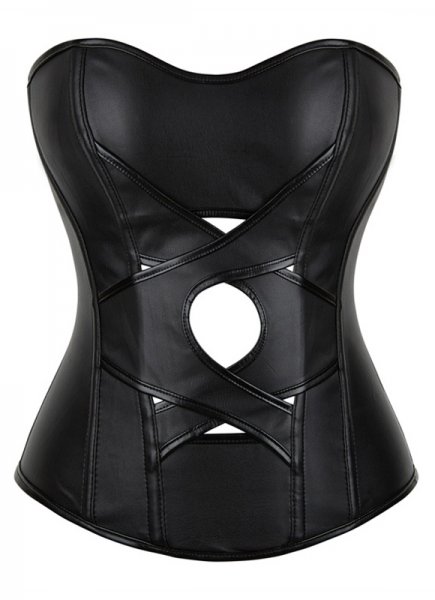 Hollow Leather Tight Fitting Corset with Back Zipper
