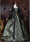 Dark Green Floral Brocade Lace Puff Sleeves Gothic Victorian Dress 2