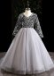 Girls New Years Celebrations Long Sleeve Party Sequin Tulle Formal Dresses Gray