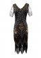 Women's 1920s Art Deco Fringed Sequin Dress Gatsby Costume Dress with Sleeve
