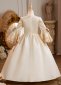 Champagne Satin Long Sleeves Girls Historical Victorian Party Dress 2