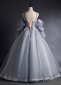 Gray Off The Shoulder Long Sleeves Spaghetti Straps Prom Dress 3
