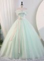 A-line One-Shoulder Light Green Homecoming Dress with Ruffles Neck