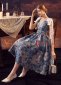 Vintage Women 50s 60s Blue Floral Hepbrn Evening Prom Gown Dress