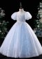 Children Blue Puff Sleeve Sequin Formal Dress 1
