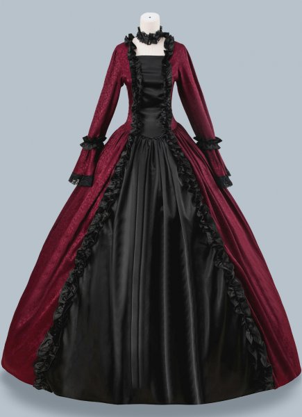 Women Burgundy Brocade Victorian Dress Masquerades Holiday Costume
